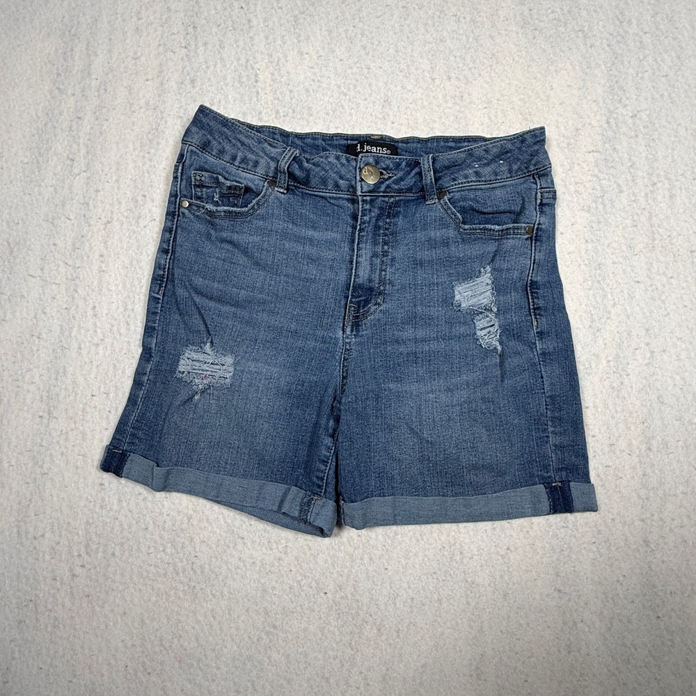 d.jeans Womens Mid Rise Distressed Cuffed Denim Shorts Blue Size 6